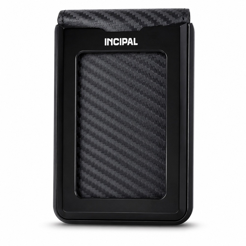 INCIPAL Carbon Fiber Minimalist Wallet Metal Frame Slim Bifold Card Holder Black
